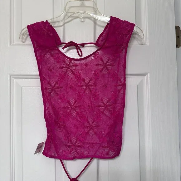 Anthropologie Sequin Lace Backless PInk Crop Top Size: XS - Picture 7 of 10